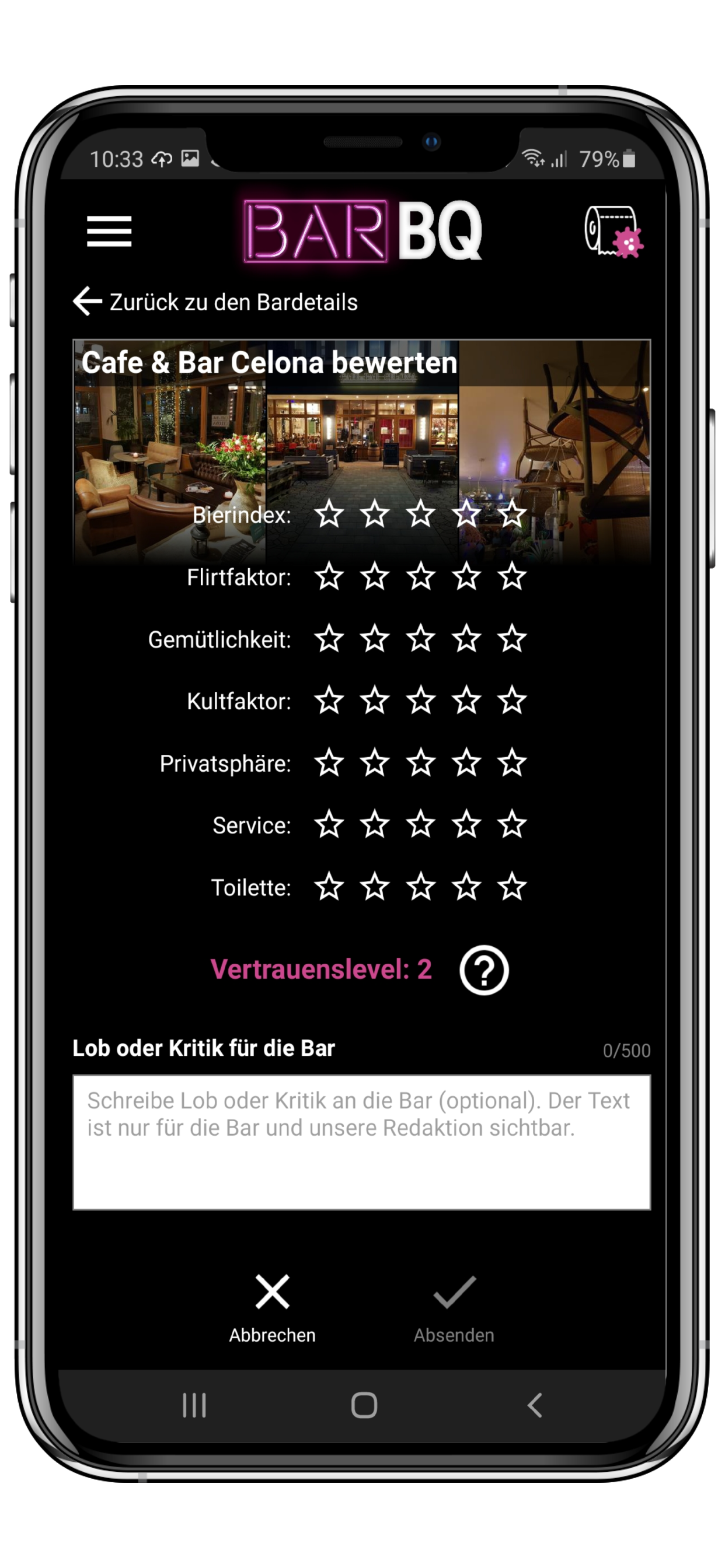 BarBQ Screenshot der Barbewertung